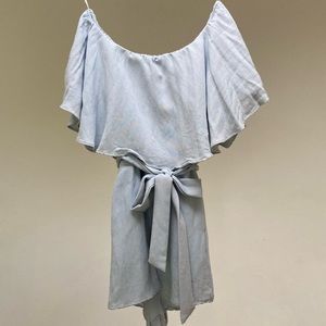 Xenia Boutique | Light Blue Soft Rayon Off the Shoulder Romper